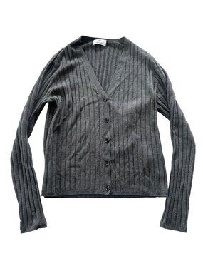 Allude Women's Small Virgin Wool Grey Ribbed Long Sleeve Cardigan